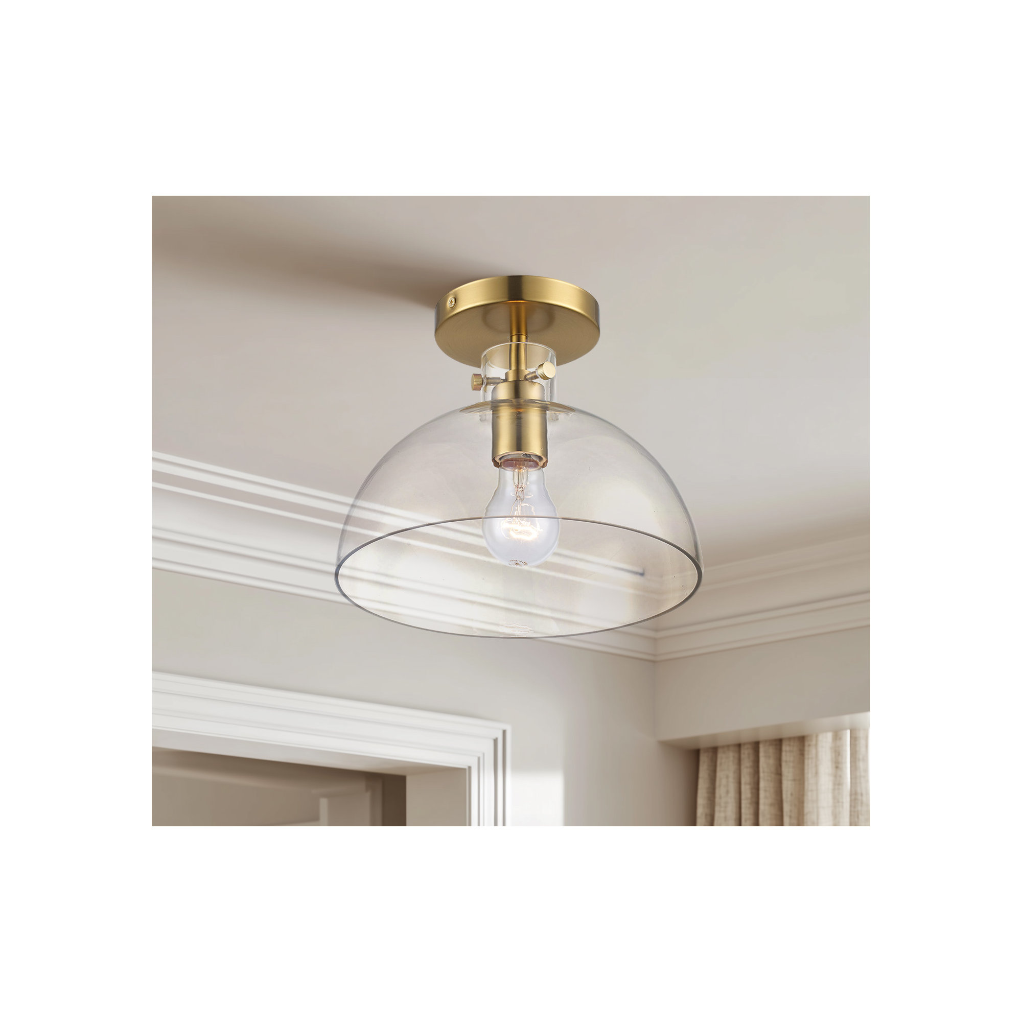 Martins Single Light Glass Semi Flush Mount, Antique Gold