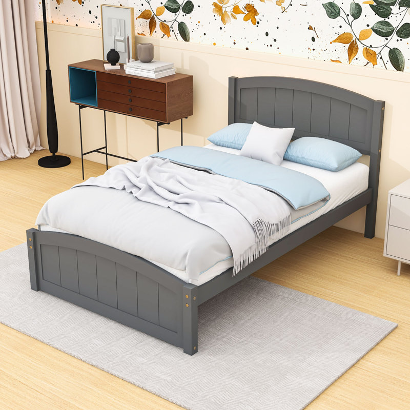 Lit plateforme simple en bois avec tête de lit, Gris