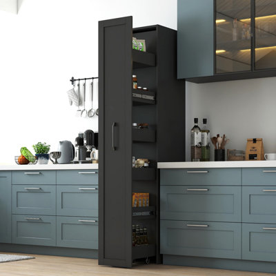 BLACK ,Large, Slim Storage Cart, Kitchen Rolling Cart, Narrow Storage Cabinet with Handle & Wheels, Wood Spice Rack Next to Fridge, Pantry Shelf for K by Ebern Designs