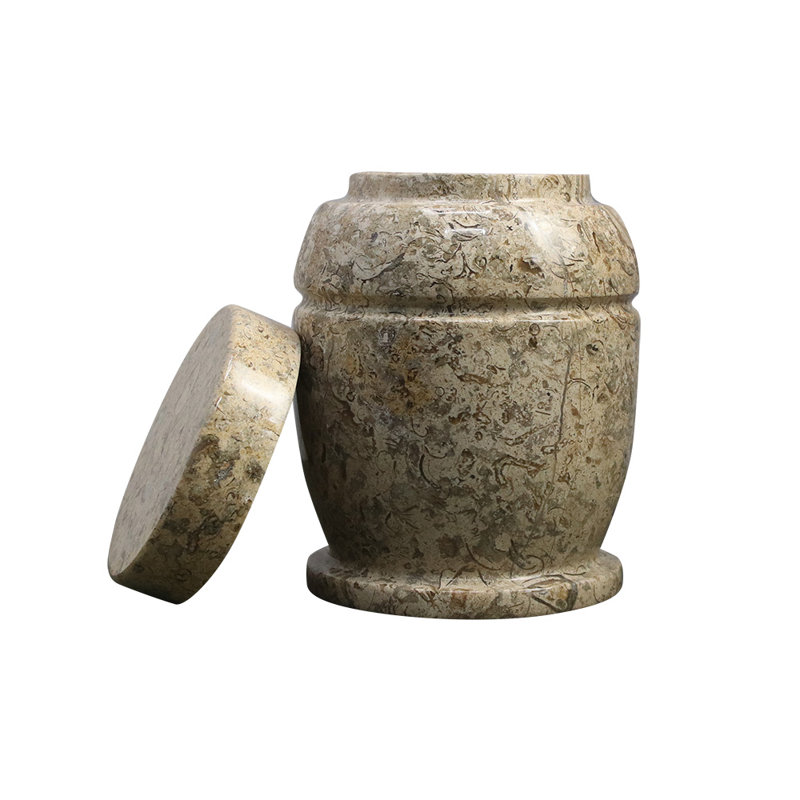 Urne de crémation en marbre naturel, brun fossile, contenant décoratif en pierre