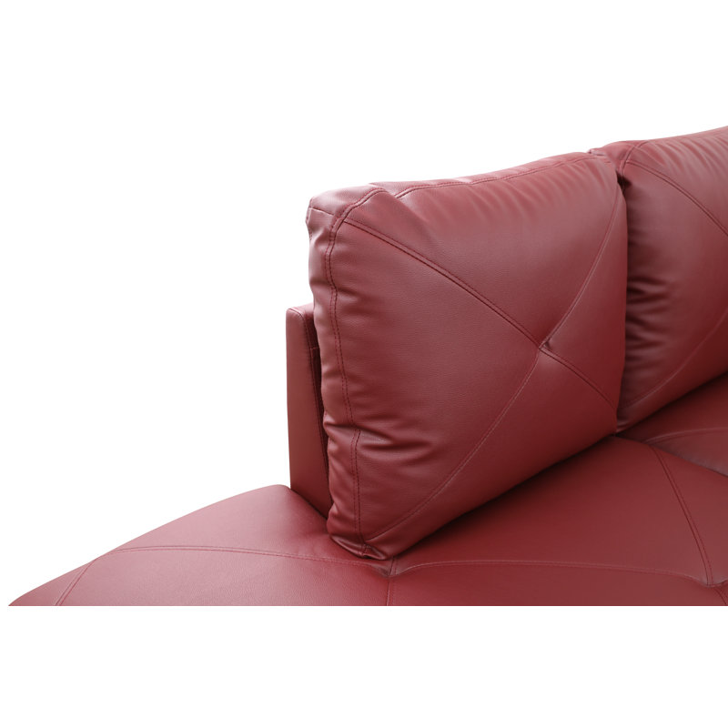Swarey Faux Leather L-Shaped Sectional, Left Hand Facing, Burgundy Faux Leather