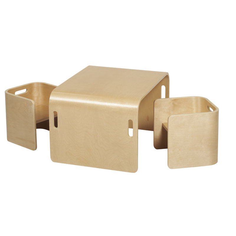 Natural Birch Multipurpose Kids Table and Chair Set, 3-Piece