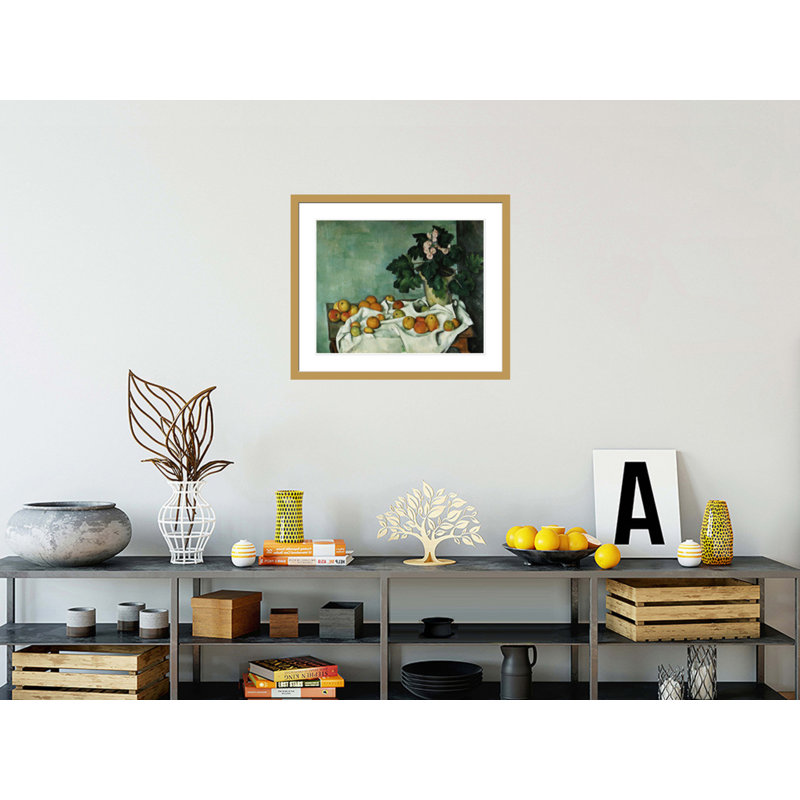 Nature morte avec des pommes et un pot de primevères par Paul Cézanne, H 23,5 po x l 27,87 po