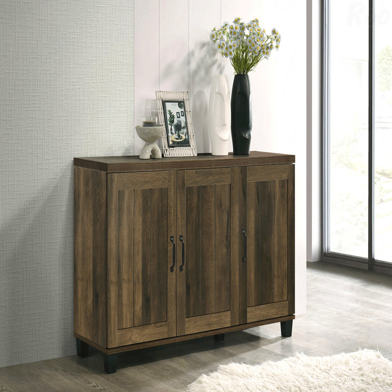 Armoire à chaussures 3 portes à finition chêne foncé 45 po pour rangement dans le vestibule