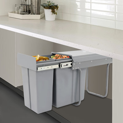 10L + 20L Pull-Out Dual Trash Can For Cabinet, Kitchen Cabinet Garbage Can With Ordinary Rail