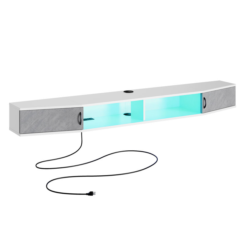 Meuble télé flottant pour téléviseur de 85 po ou moins, Blanc / Vert