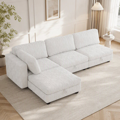 Modular Sectional Sofa, Convertible Sofa Seat With Storage, Sleeper Sectional Sofa Set, Fabric Flexible Modular Combinations for Living Room(4seats)
