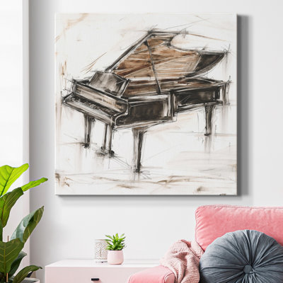 Étude de piano à queue - Toile tendue avec châssis de qualité supérieure - prête à être accrochée