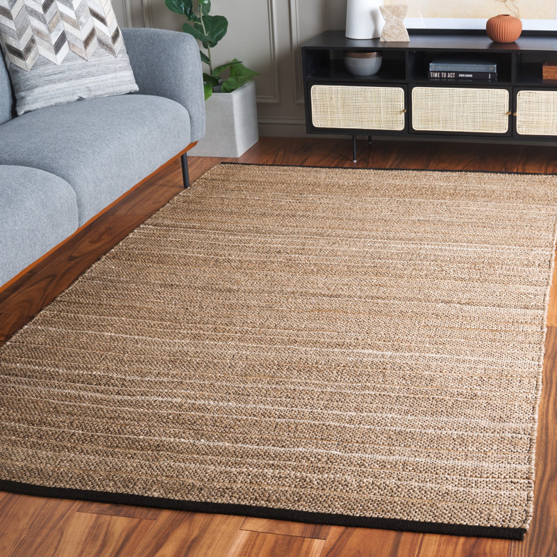 Tapis en jute / coton à tissage plat Erleen brun clair / beige, Rectangle 5 pi x 8 pi