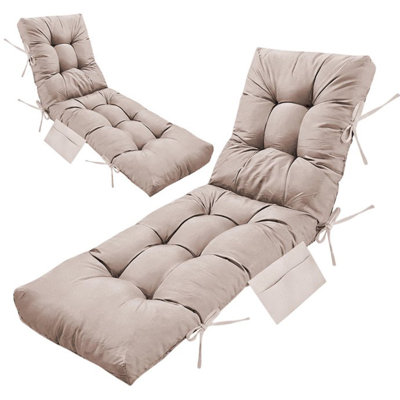 Outdoor Chaise Lounge Cushion, with Side Pocket, Tufted Patio Furniture Replacement Cushion