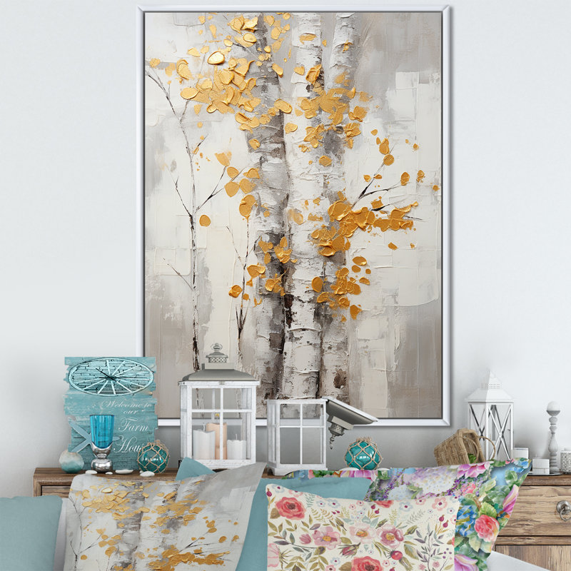 Arbre murmure de gris et de jaune I - art mural floral et botanique dans le salon, H 32 po x l 16 po x P 1 po