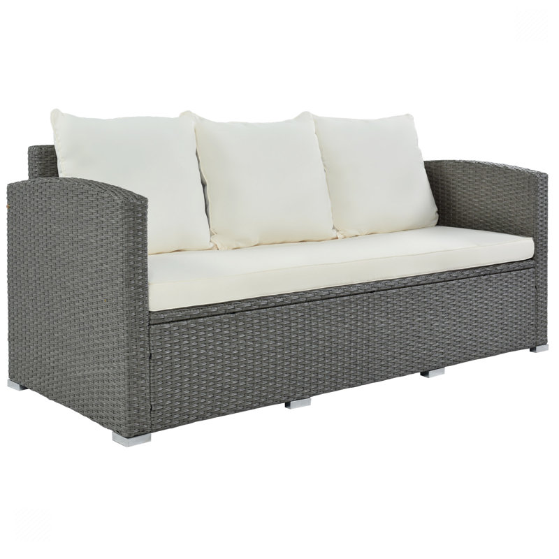 Ensemble de conversation en osier / rotin pour 6 personnes avec coussin