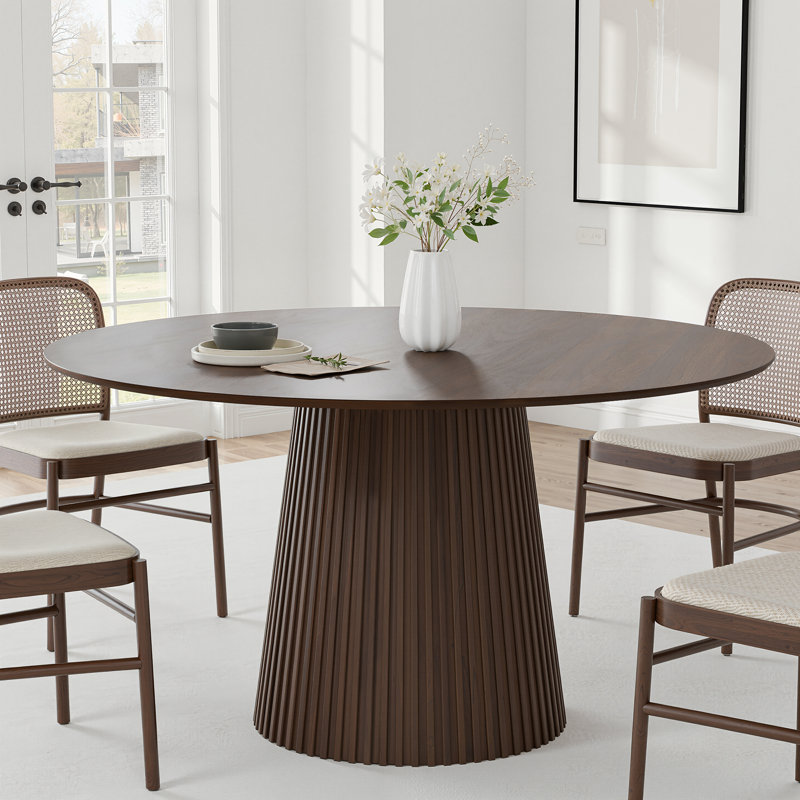 Solid Wood Round Pedestal Dining Table, 29.3" H x 52" L x 52" W, Walnut