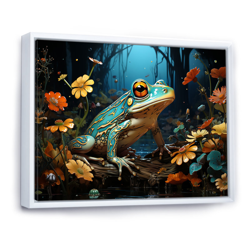 Représentation abstraite de grenouille verte - impression, H 34 po x l 44 po x P 1,5 po, Cadre flottant blanc