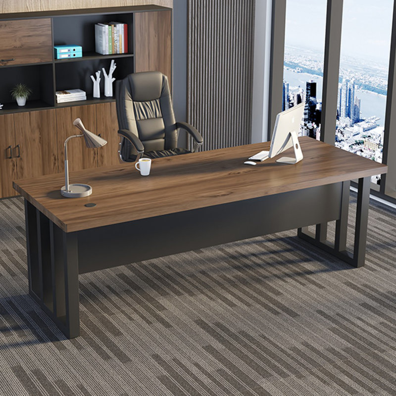 Bureau noyer + bois massif rectangulaire noir + fer, H 29,53 po x l 78,74 po x P 31,5 po, Brun noyer