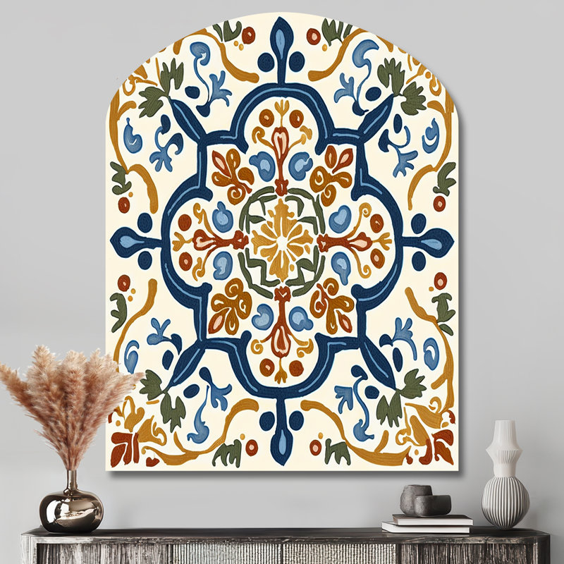 Carreaux de la Méditerranée en bleu rétro IV - art mural asymétrique en forme de voûte abstraite, H 43 po x l 33 po