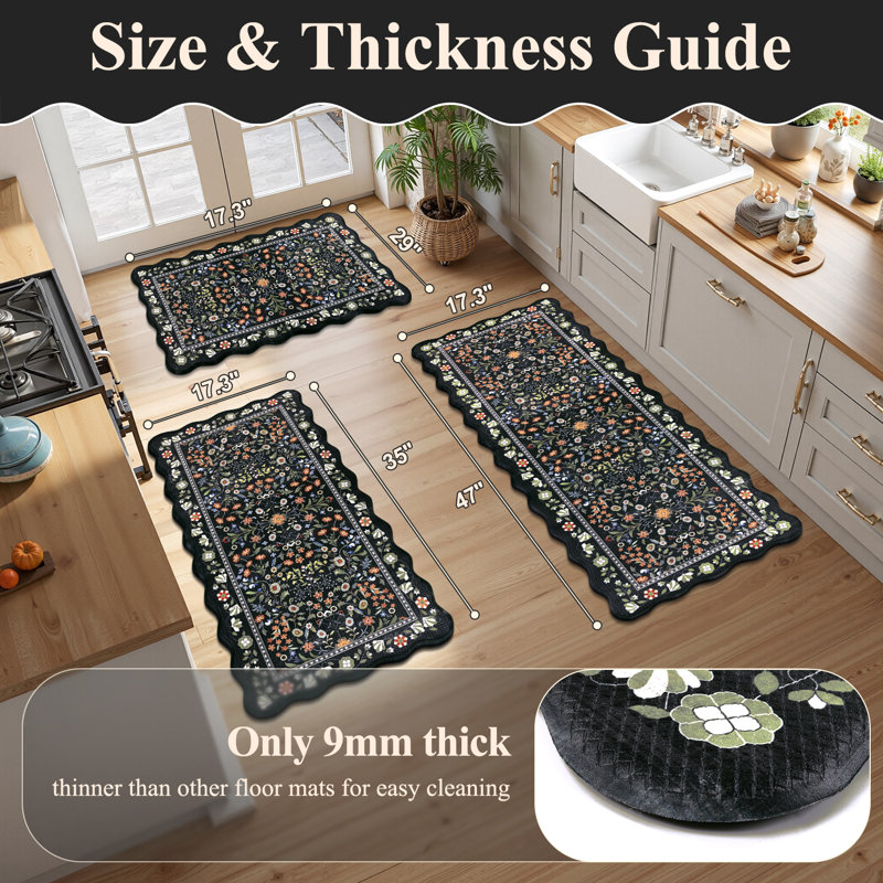 Anti-Fatigue Non-slip Kitchen Mat (Set of 3), Black