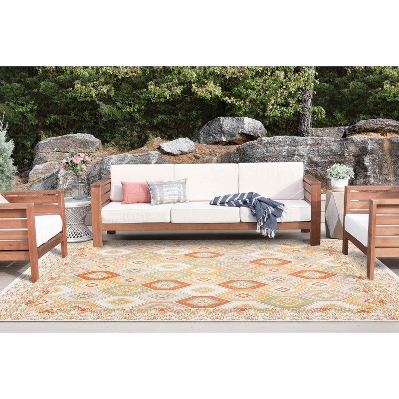 Deltufo Geometric Reversible Flatweave Polypropylene Indoor / Outdoor Area Rug - Orange , Rectangle 7'11'' x 10'3''