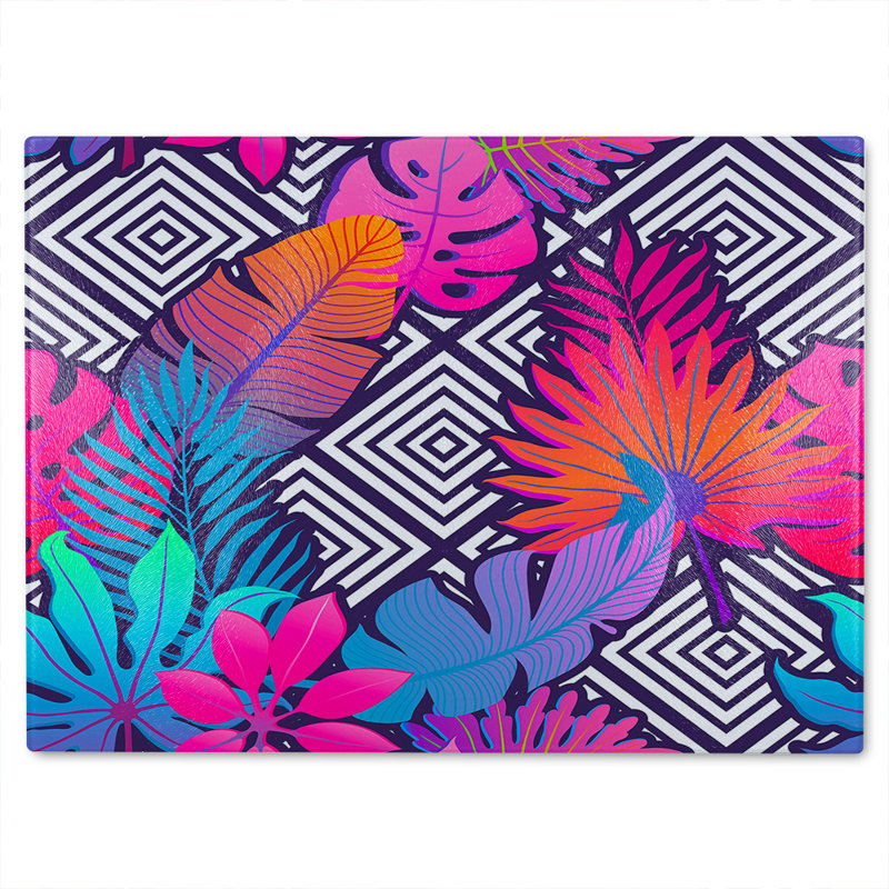 Tropical Geometric Glass Chopping Board, 40cm L x 28cm W