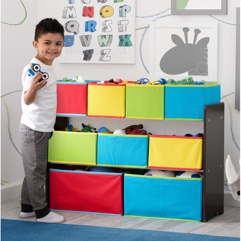 Système d'organisation de jouets avec bacs, Chocolat noir / primaire
