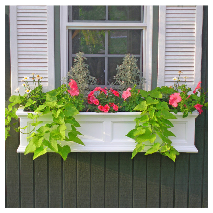 Anastasiya Resin Window Box Planter with Water Reservoir, 60"