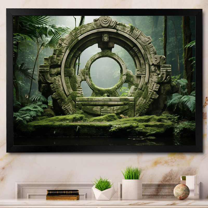«Green Jungle Tribal», art mural surréalisme, Cadre d'angle fermé noir, H 12 po x l 20 po x P 1 po