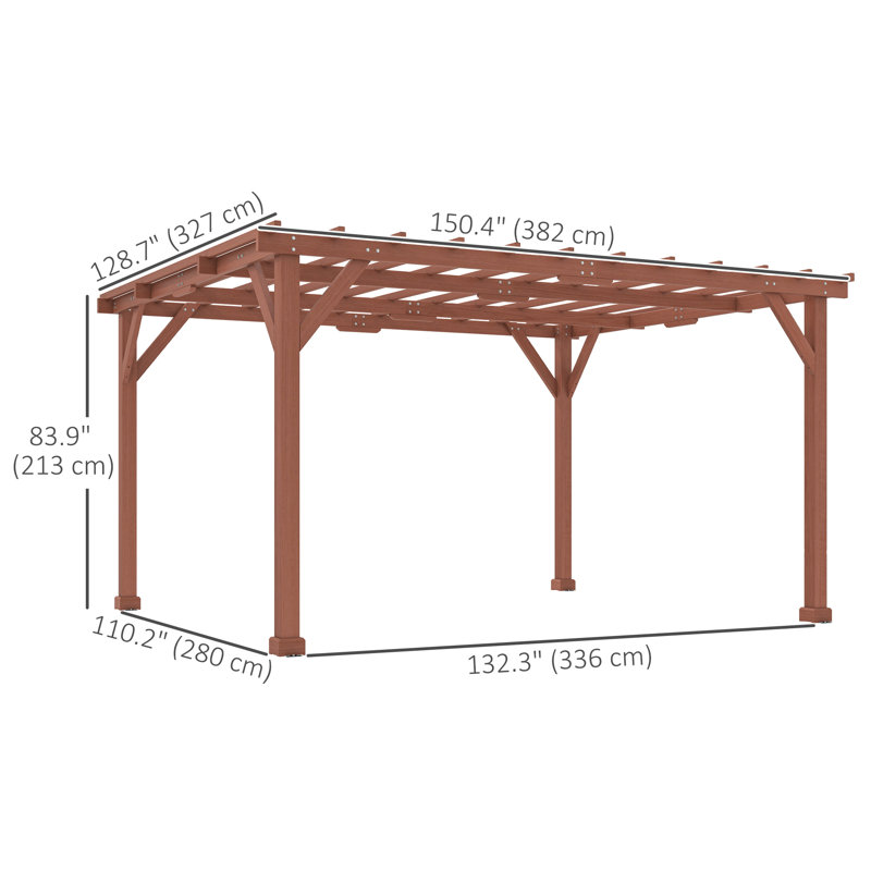 11' x 12.5' Outdoor Pergola, Wood Pergola Gazebo Grape Trellis with Stable Structure for Climbing Plant Support, Patio, Deck, Backyard, Lawn
