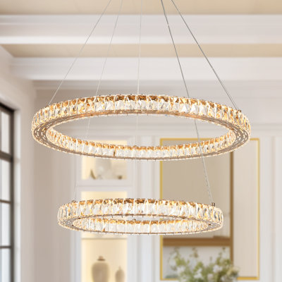 Jonikka 2 - Light 30.3'' W LED Wagon Wheel Crystal Glam Dining Room Chandelier