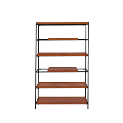 Sleek 6-Shelf Bookshelf In Honey Oak And Black - Space Option Bookcase Decoration