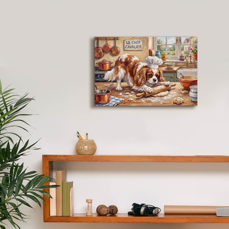 «Cavalier King Charles Spaniel In The Kitchen» par Rich Monet, art mural sur toile, 18 po x 12 po, H 12 po x l 18 po
