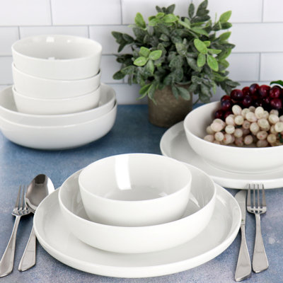 12 Piece Fine Ceramic Dinnerware Set in White