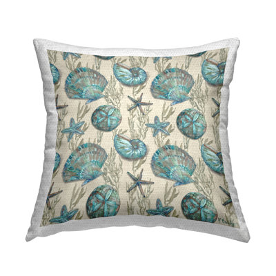 Nautical Coral Sea Shells Pattern Outdoor Printed Pillow by Paul Brent