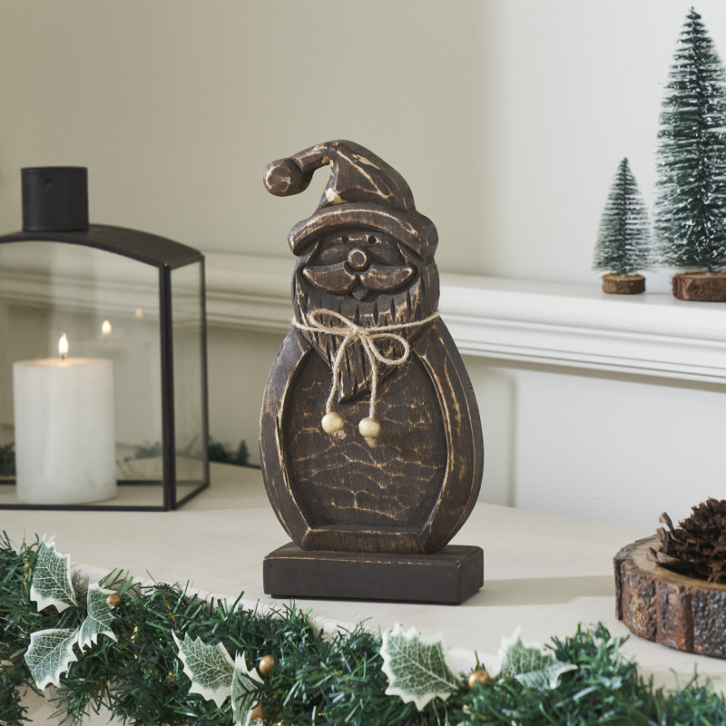 Père Noël rustique en bois foncé 11 x 5,5 x 2