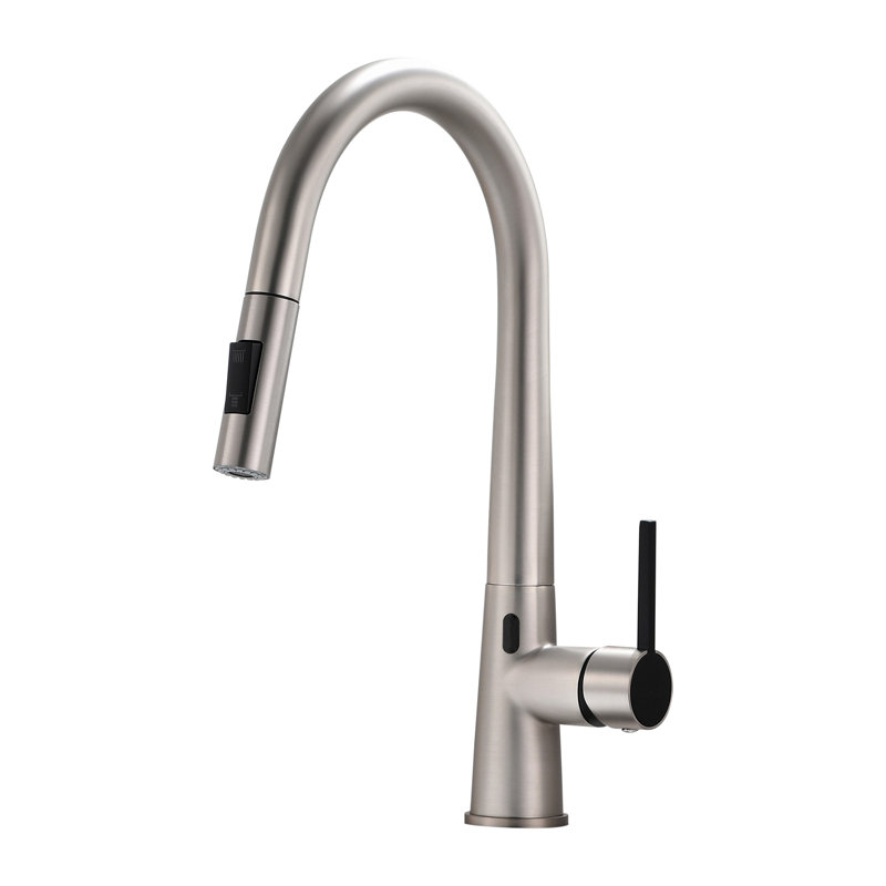 Robinet de cuisine à poignée simple avec capteur Topcraft, Nickel brossé / noir mat