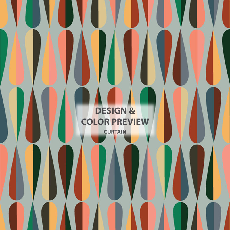 Retro Abstract Drops V - Rideau Mid-Century - Velours obscurcissant - 1 panneau, Bleu sarcelle, l 52 po x L 95 po