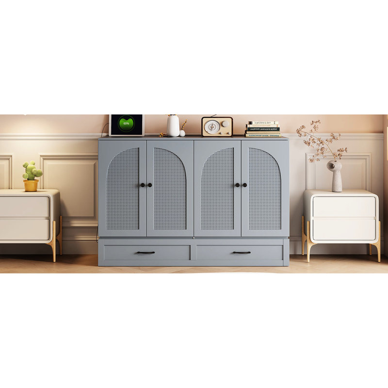 Full Size Bed Gray With Vast Drawer Varieties. Space For Small Areas. Holds Various Things. Stylish Look. Charging Included. Easy To Assemble. 75.1"L X 56.7"W 41.3"H In Plentiful Facilities -
