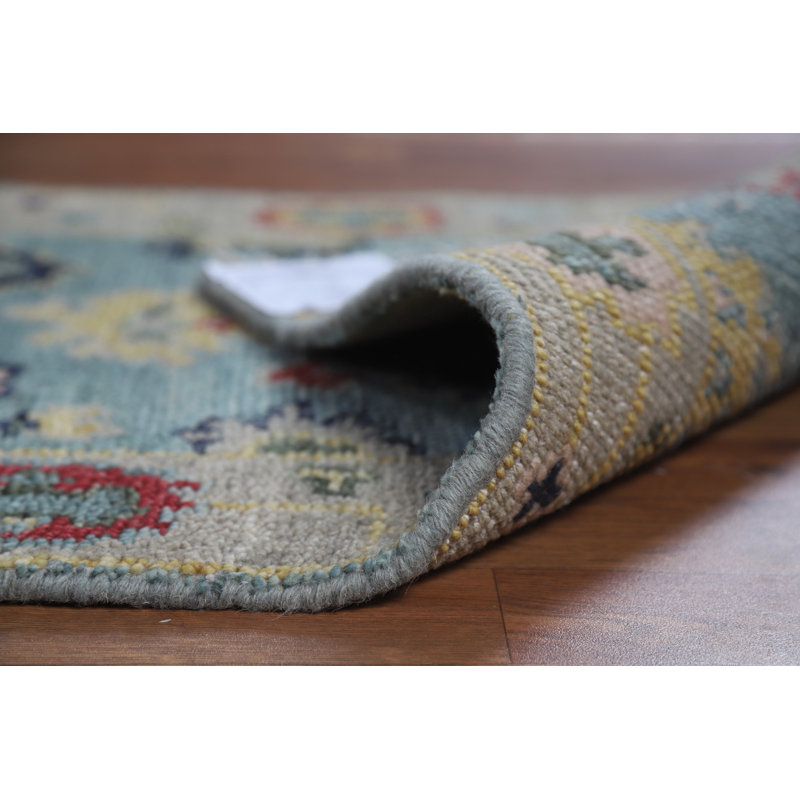 Tapis de couloir indien floral bleu Oushak 2 x 10