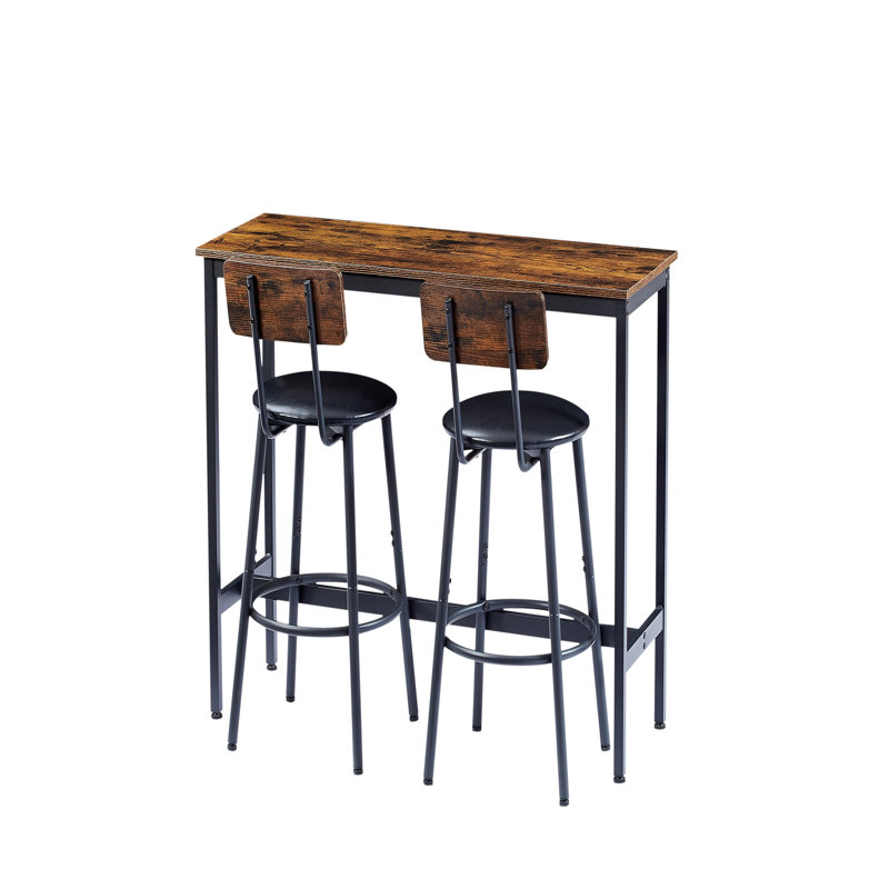 Ensemble de table de bar avec 2 tabourets de bar. Siège en polyuréthane souple avec dossier., Noir / brun, Brun rustique
