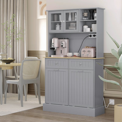 68" Kitchen Pantry Storage Cabinet With Charging Station Pantry Cabinet Kitchen Food Pantry by Lark Manor