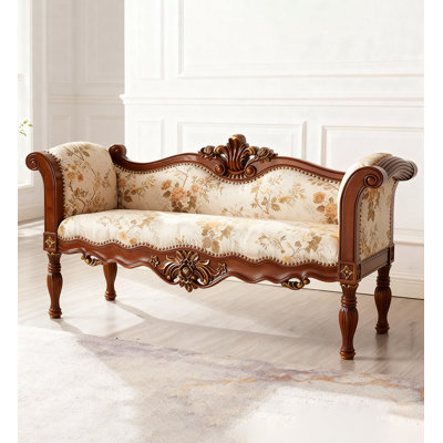 63-inch American-style carved solid wood upholstered footstool