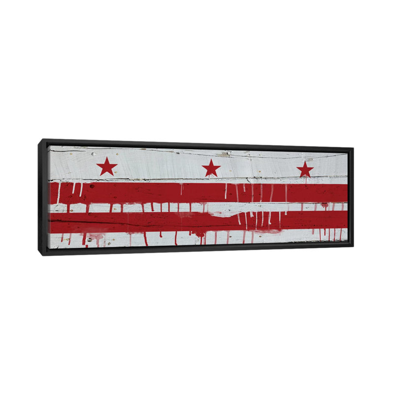 Washington, drapeau de Washington, planches de bois avec égouttement de peinture panoramique - impression sur toile tendue sur châssis