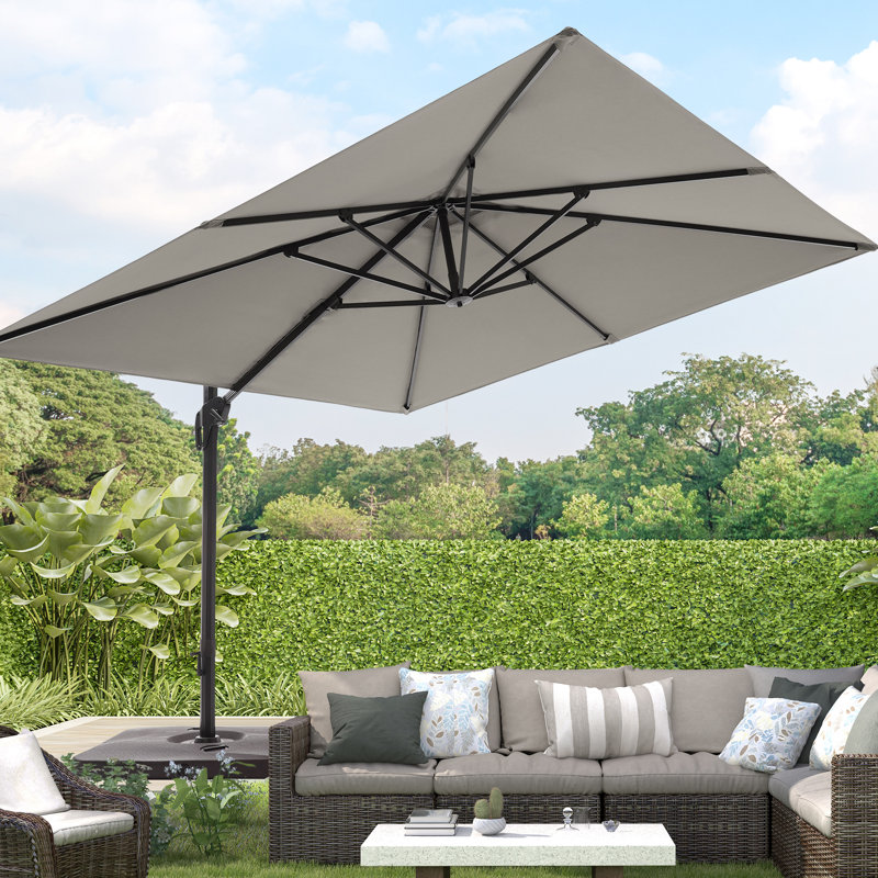 Parasol de patio en porte-à-faux décalé carré de 10 pi avec base lestée Rizvana, Gris