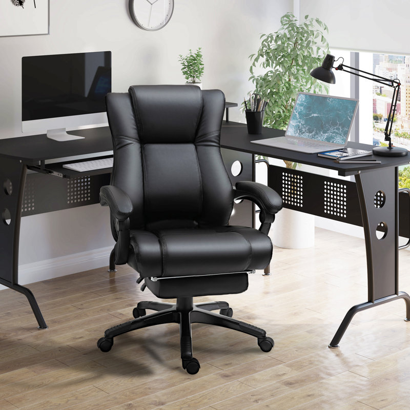 Fauteuil de direction pour ordinateur avec dossier haut en cuir PU, hauteur réglable et repose-pieds rétractable
