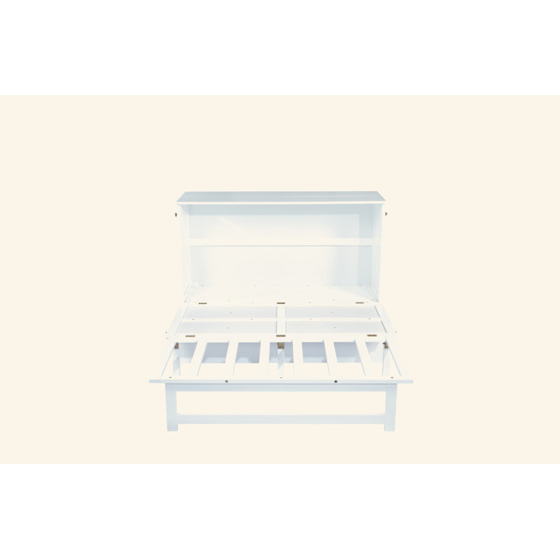 Lit escamotable double avec port USB et tablettes amovibles de chaque côté, lit escamotable en pin massif pour bureau personnel, chambre d'amis, blanc