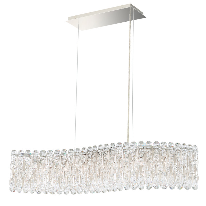 Sarella 7 Light 33in Linear Chandelier in Polished Stainless Steel with Clear Radiance Crystals, Chinese (K9), Antique Silver