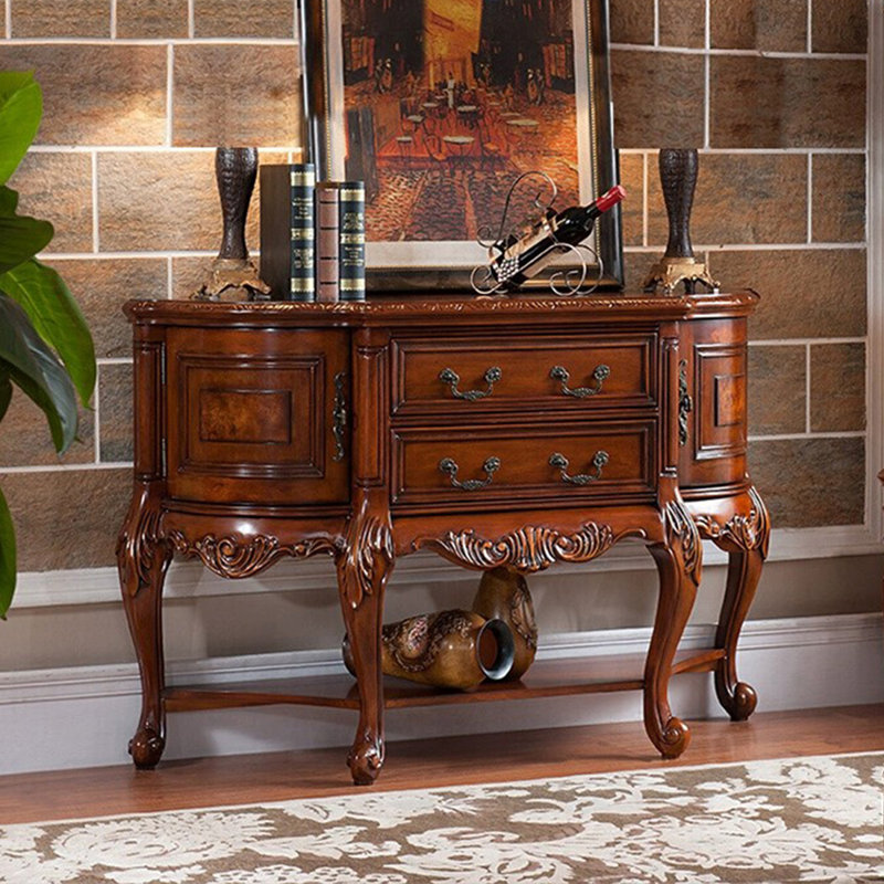 Console demi-cercle en bois massif brun noisette, H 47,24 po x l 17,72 po x P 37,01 po