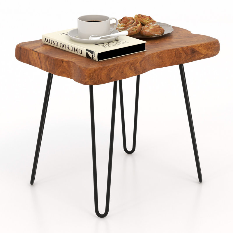 Rustic Teak Wood and Black Metal Rectangular End Table