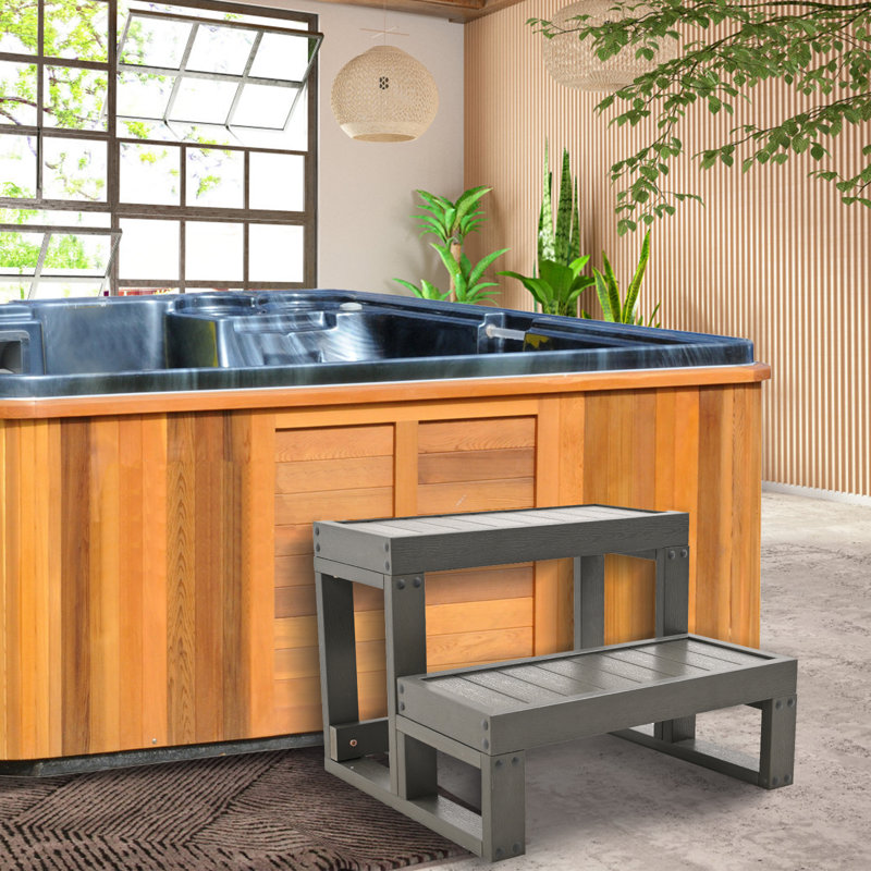 24in Universal 2 Slip Resistant Spa & Hot Tub Steps, Above Ground Pool Steps for Indoor/Outdoor Use, Gray