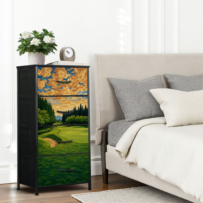 4 Drawer Dresser for Bedroom, Narrow Chest of Drawers, Wooden Top and Study Iron Frame 18"x37.5"-(WxH)