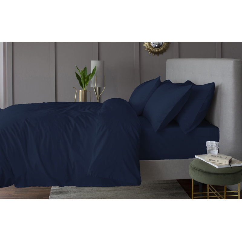 Cotton Solid Colour Duvet Cover Set with Pillowcases Included, Super King - 2 Standard Pillowcases, Blue